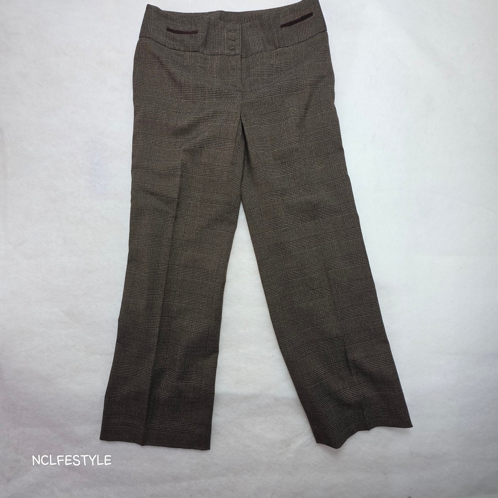 Cato Womens Brown Plaid Wide Leg Dress Pants Size 6 Glen Check Trousers RN37080